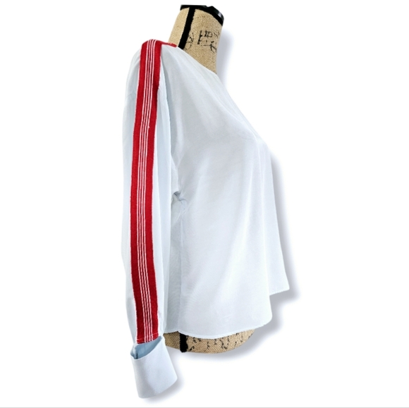 Sandro Lucienne Blue and Red Striped Cutout Top. - Picture 6 of 8